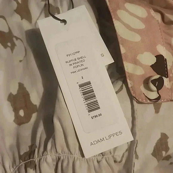 ADAM LIPPES RUFFLE SHELL IN PRINTED POPLIN PINK LEOPARD SIZE 2 - Picture 7 of 7
